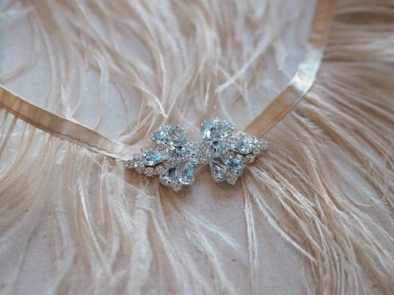 Ostrich Feather Swarovski Crystal Clasp Bridal Belt Sash - Etsy | Etsy (US)
