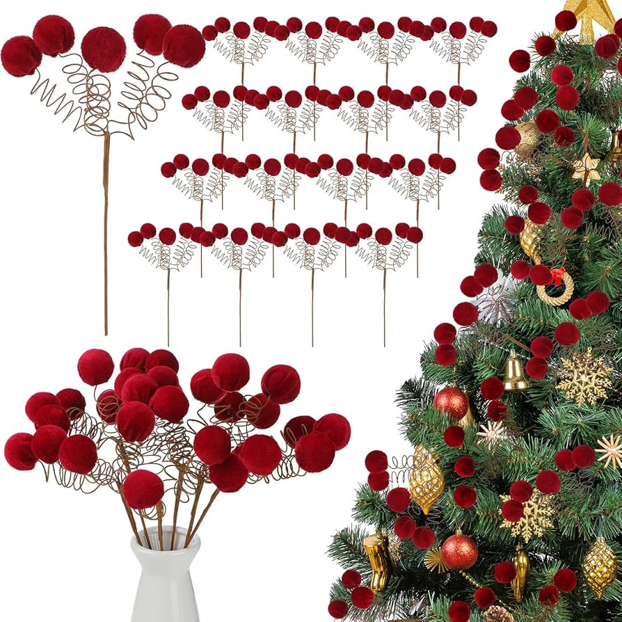 Hotop 12 Pcs Christmas Tree Picks 15.75 Inches Velvet Ball Pick Christmas Tree Decoration Xmas Tr... | Amazon (US)