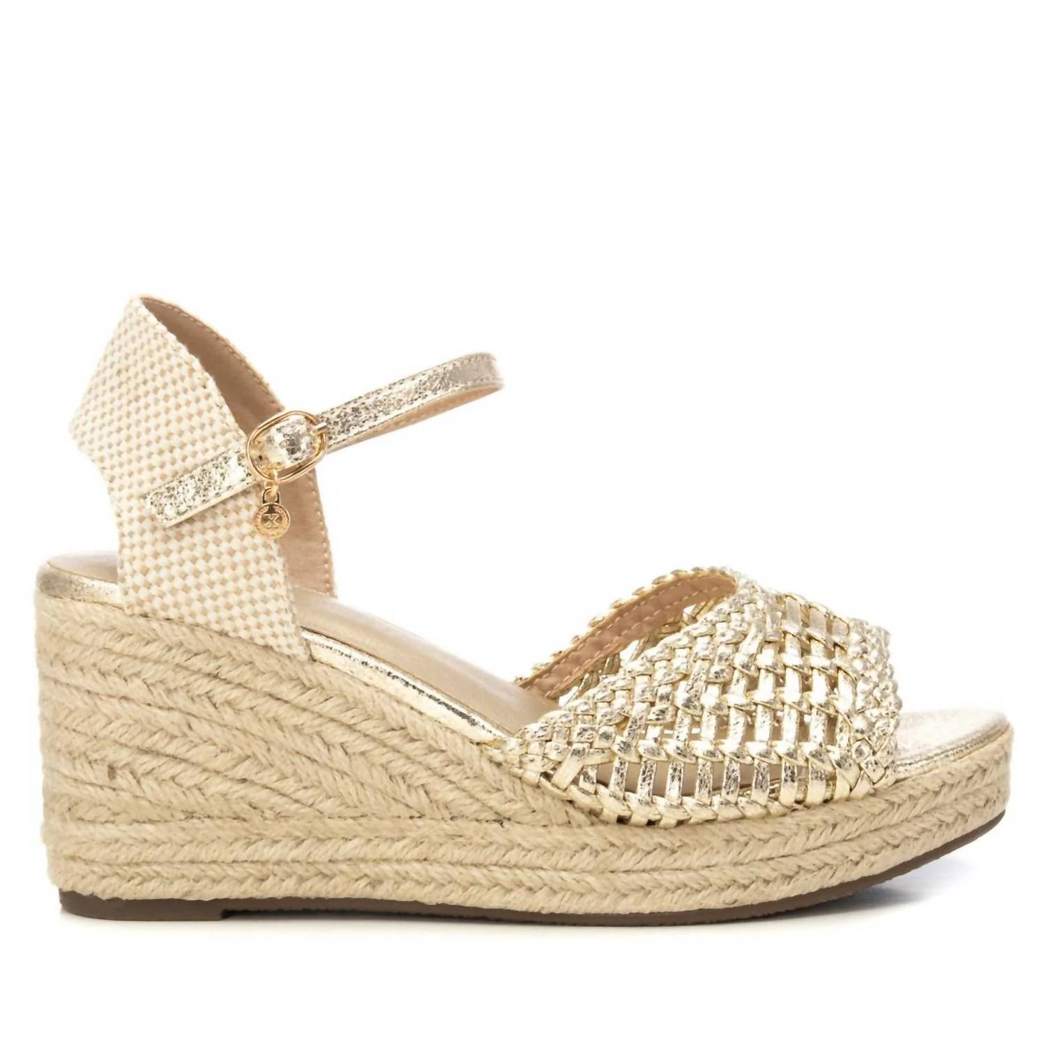 Women's Metallic Ankle Strap Wedge Sandals In Gold | Shop Simon