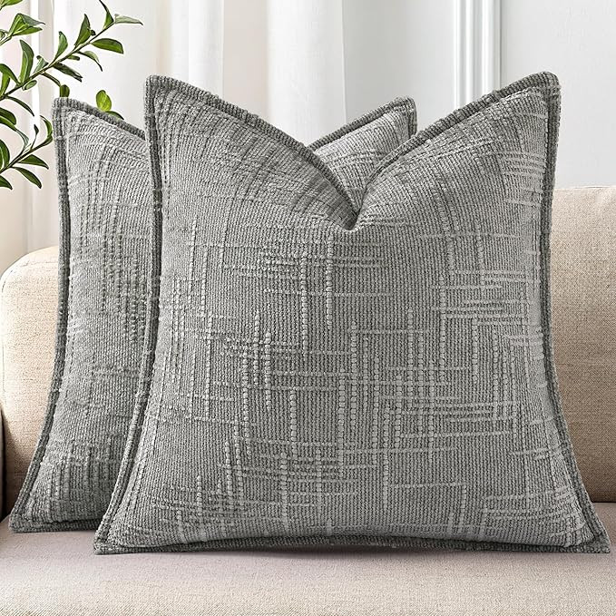 decorUhome Chenille Throw Pillow Covers 18x18 Set of 2, Thick Textured Slubby Neutral Decorative ... | Amazon (US)