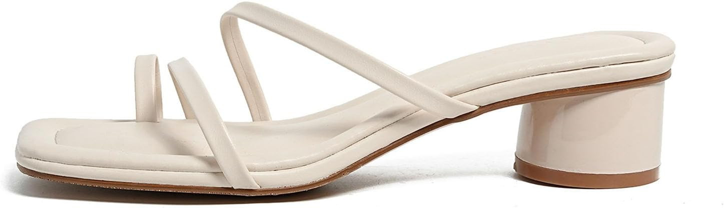 Women'S Open Toe Chunky Heel Strappy Sandals Fashion Square Toe Slip On Slides Mules Sandals For ... | Amazon (US)