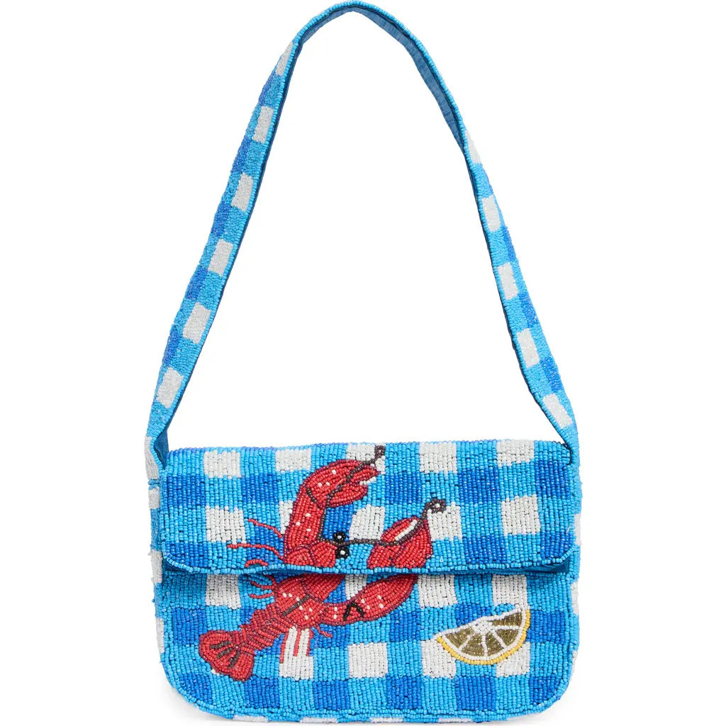 Collection XIIX Beaded Gingham Lobster Baguette Shoulder Bag in Blue Multi at Nordstrom Rack | Nordstrom Rack