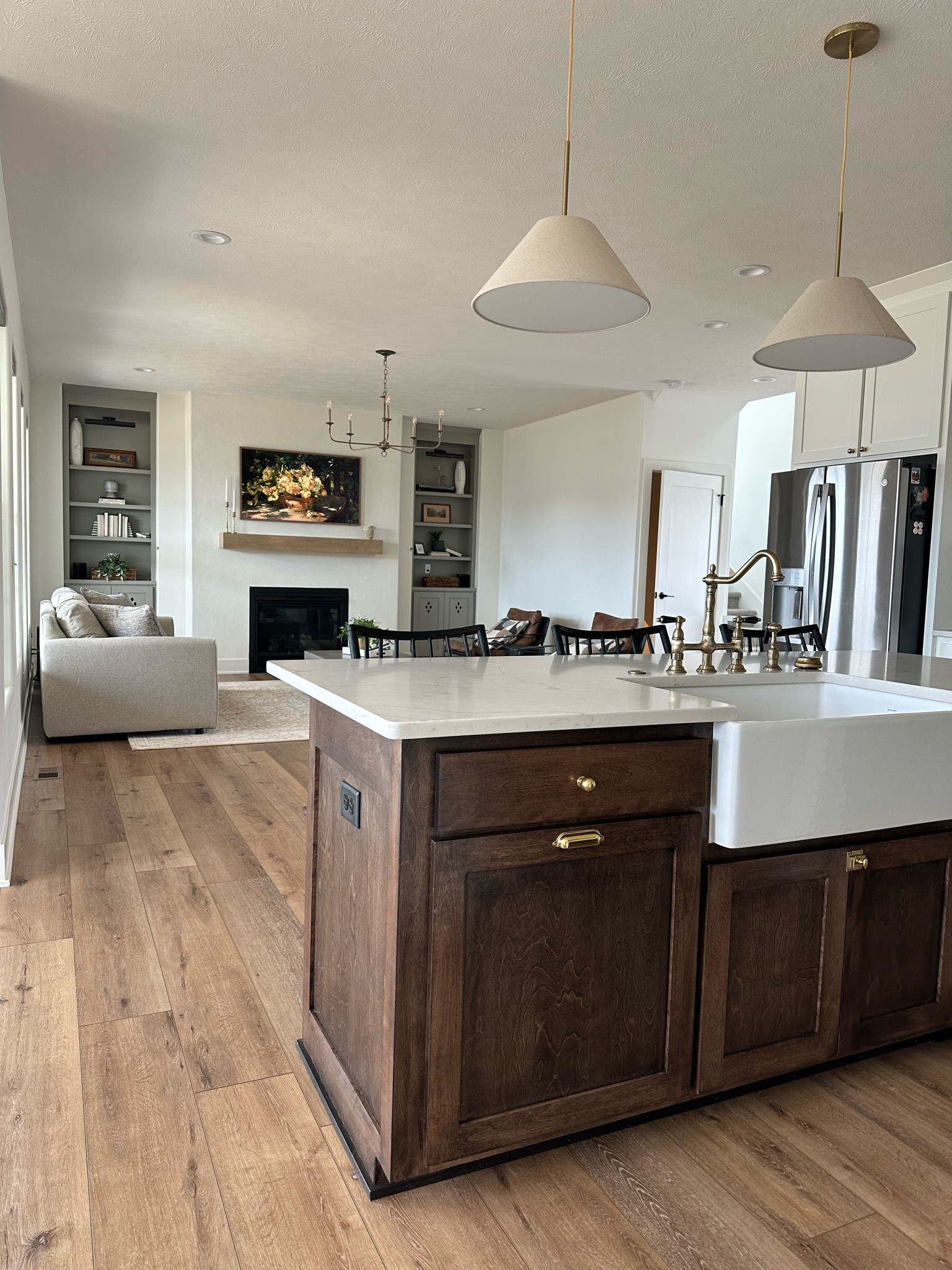 New construction home design finishes 

Pendant island lights 
Cabinet hardware 
Living room chandelier 
Kitchen faucet 
Farm sink 

#LTKfindsunder50 #LTKfamily #LTKhome