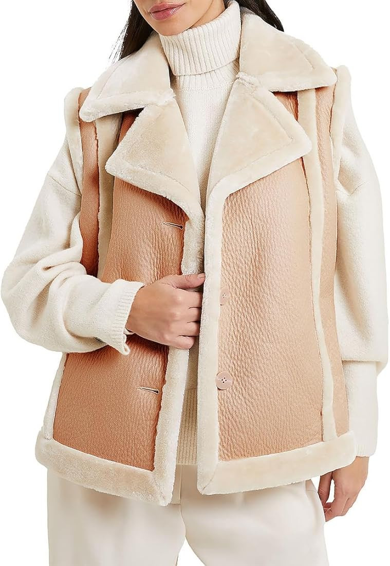French Connection Womens Belen Faux Fur Trim Sleeveless Outerwear Vest | Amazon (US)