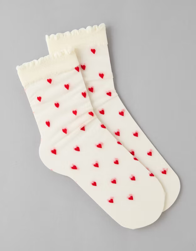 AE Sheer Hearts Boyfriend Socks | American Eagle Outfitters (US & CA)