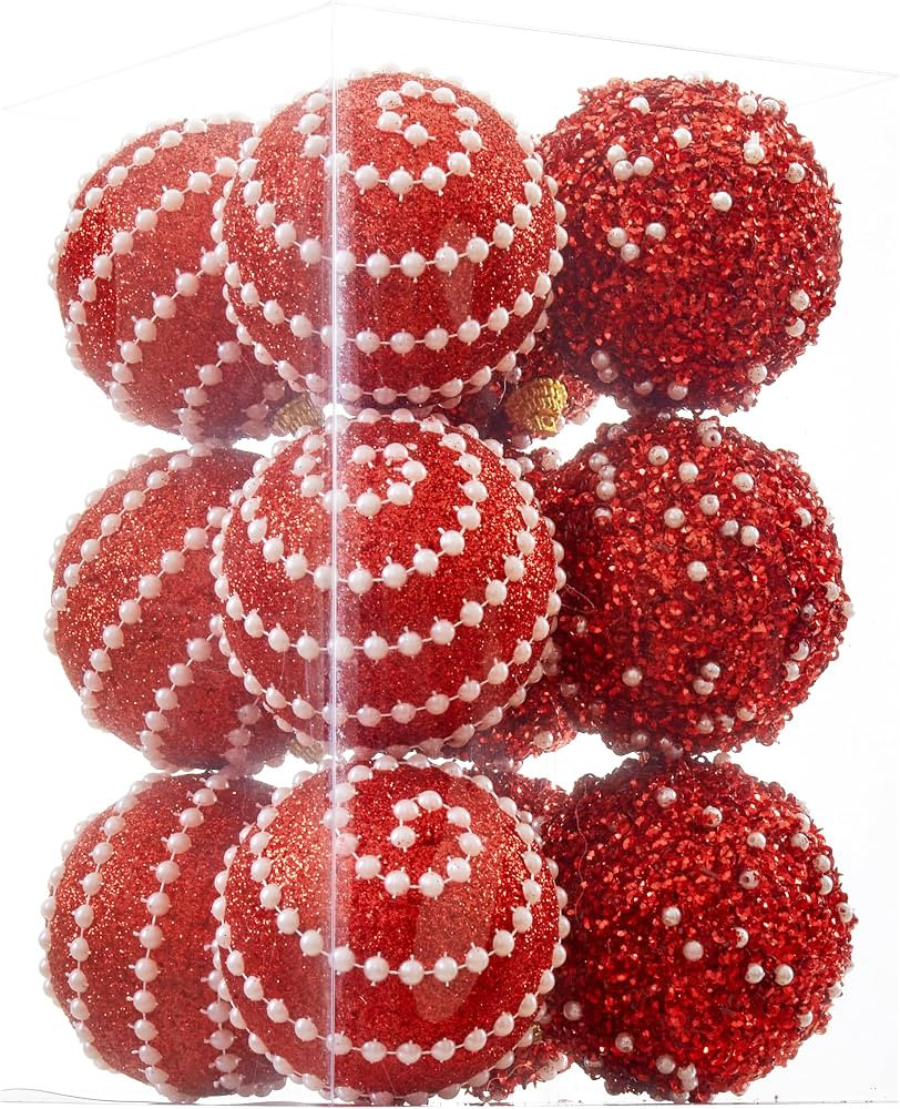 Red Christmas Ball Ornaments, Christmas Ball Decorations Shatterproof Plastic Hanging Pearl Balls... | Amazon (US)