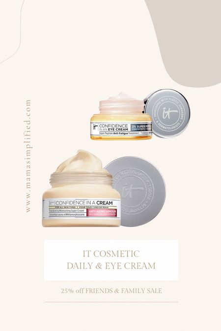 IT Cosmetic friends & family sale. 25% off everything! This is my daily moisturizer and eye cream. I’ve repurchased these multiple times and really really like them! I also use this CC cream. It gives more a med-full coverage. 

#LTKunder50 #LTKsalealert #LTKbeauty