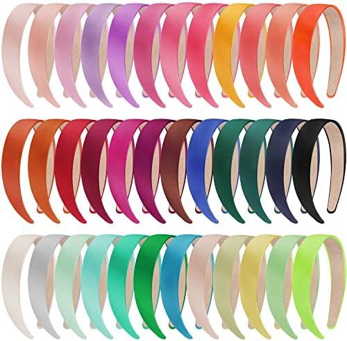 SIQUK 36 Pieces Satin Headband 1 inch Colorful Headbands Wide Satin Hard Headbands Non-slip DIY Sati | Amazon (US)