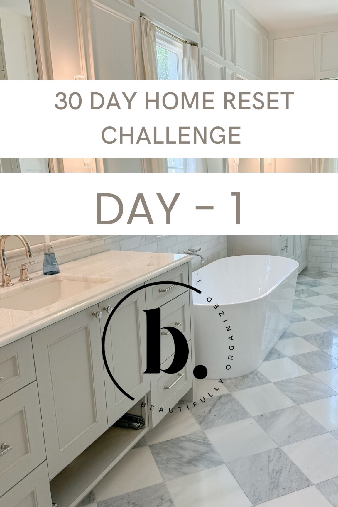 Day 1 CHALLENGE

1. Grab a 🖤black trash bag for donations, 🤍white trash bag for trash, and set a ⏰ timer for 30 min. You can go past 30 min if you have time but don’t feel like you HAVE to! The goal is to hit every area of our home. You should be able to get quite a bit purged in 30 min, especially if you have a timer pressuring you! If you feel like you need more time (and have the time) set another timer once this one goes off. Repeat as needed but don’t feel bad if you can’t do more than 30 minutes! Anymore than 30 is just extra credit 😉 
2. Start at the left side of the room and work your way to the right, emptying only 1️⃣ drawer or cabinet at a time. 
3. With every drawer or cabinet, pick your absolute 🔥 favorite items-the one you use all the time and replace ASAP if it went missing. Put those back in the drawer. 
4. With the items that are left, I want you to ask yourself these questions: ⭐️Have I used this in the last3- 6 months? If the answer is NO let it go. ⭐️Am I keeping this item because I spent a lot of money on it and I feel guilty letting it go? If the answer is YES, keeping it is not going to get your money back! But it WILL sit in the drawer and make you feel bad for wasting that money even though it’s not doing anything to help you. LET IT GO. 
⭐️ Is this expired? Most bathroom products don’t have a shelf life of more than a year. Things like mascara, liquid, eyeliner, and eyelash glue have a short of a shelflife as 3 months! If it’s probably expired, LET IT GO. 

B O N U S 🏠 C H A L L E N G E

Our bonus home system tip today is to set up a “10 minute tidy.” Pick a time that you and your family are *generally* home during the week (we do 6:45 but do what works for your family) Set an alert either on your phone or Alexa to go off every day at that time that says “10 minute tidy “. Focus on the main areas of the house, putting things back in their homes where they go. This is a great way to get the whole family involved, as you race against the clock together! 

Check my link in bio/LTK for our bathroom product recommendations!

See you tomorrow!