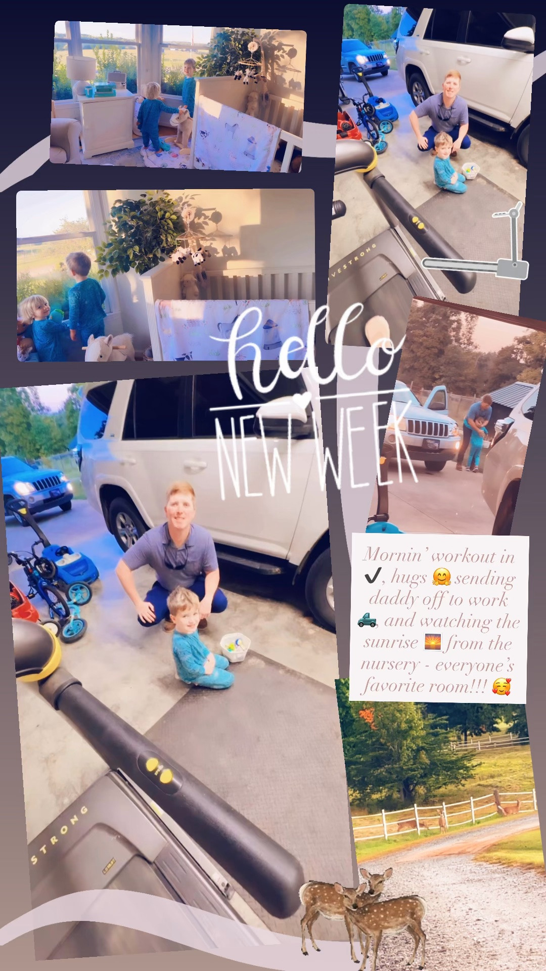 Mornin’ workout in ✔️, hugs 🤗 sending daddy off to work 🛻, and watching the sunrise 🌅 from the nursery - everyone’s favorite room!!! 🥰