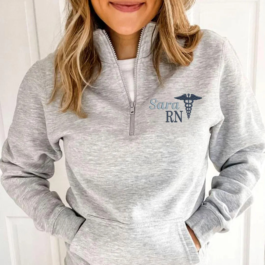 Custom Embroidered Nurse Caduceus Bennett Quarter Zip With Pockets | Rn, Cna ,bsn | Gift for Nurs... | Etsy (US)
