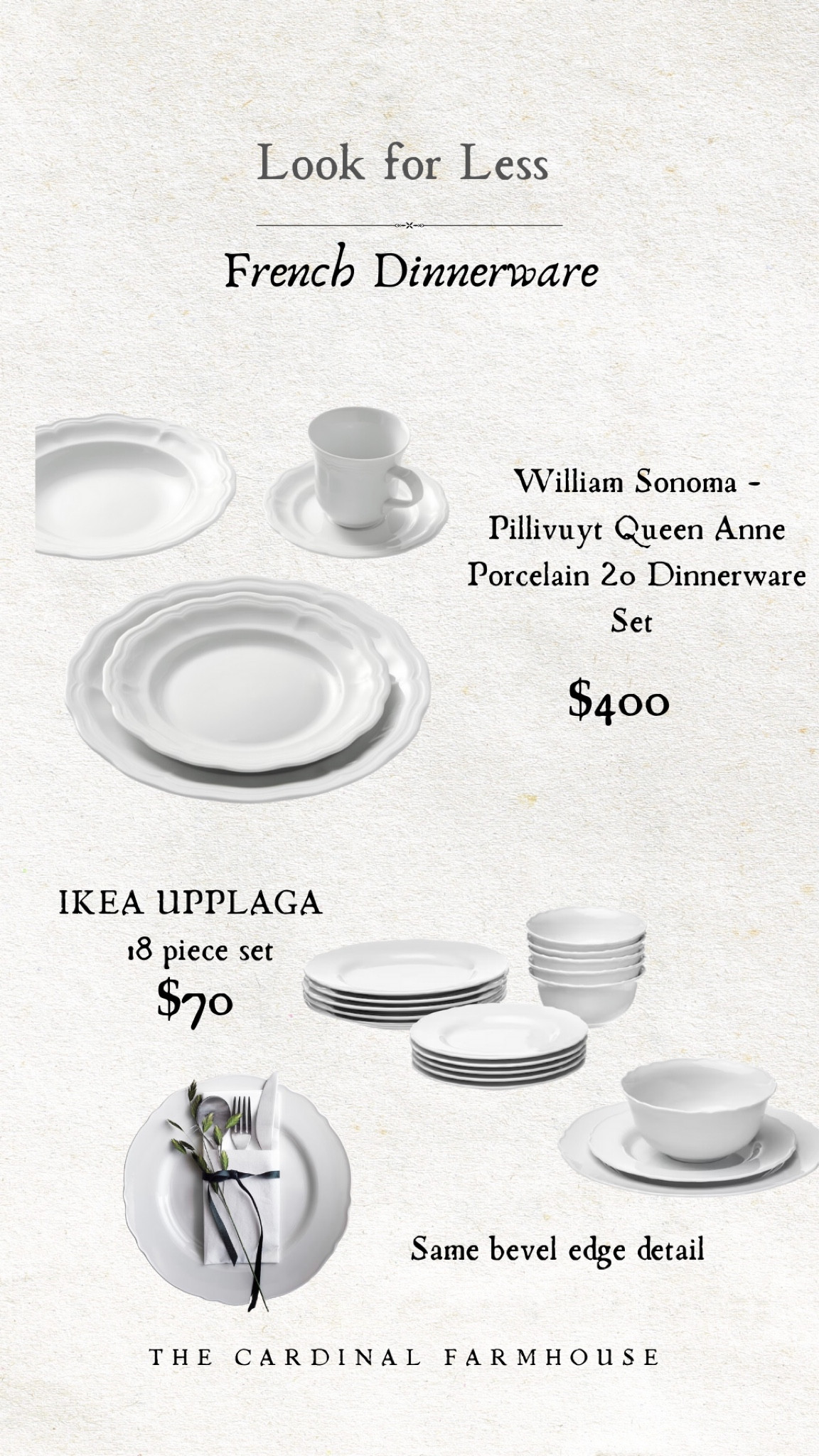 Looking for a good #dupe? These French dinnerware sets are almost identical. I personally own and love the ikea ones. But if you are looking to splurge or register for the real deal here’s are favourite set 🙌🤍

#LTKhome #LTKsalealert #LTKFind