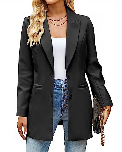 luvamia Blazers for Women Business Casual Long Blazer Jackets Dressy Work Professional Office Outfits Lapel Pockets Long Blazers for Women Womens Blazer Outfit Black Size Large Size 12 Size 14 | Amazon (US)