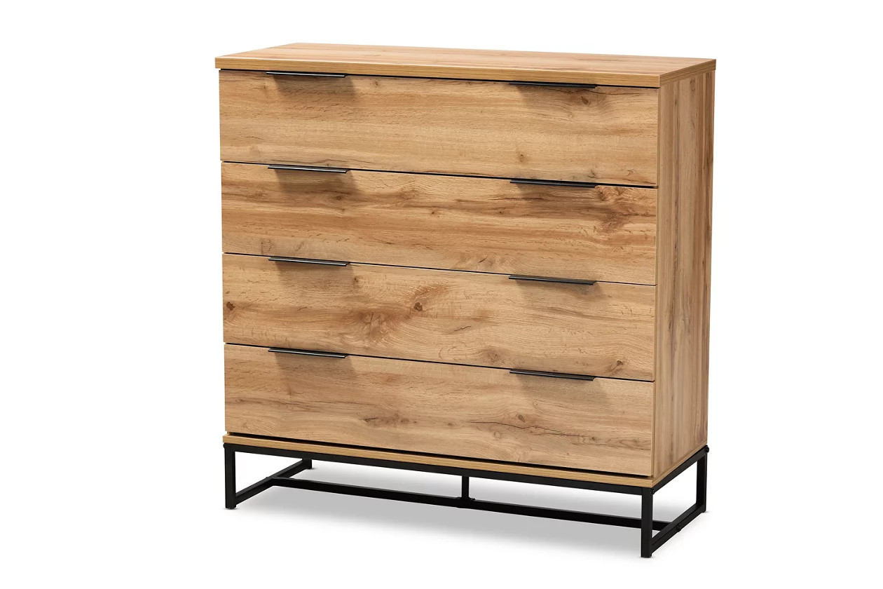 Reid Industrial Oak Wood and Metal 4-Drawer Dresser | Ashley Homestore