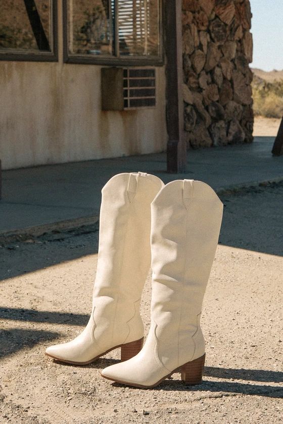 Ramona White Pointed-Toe Knee-High Western Boots | Lulus (US)