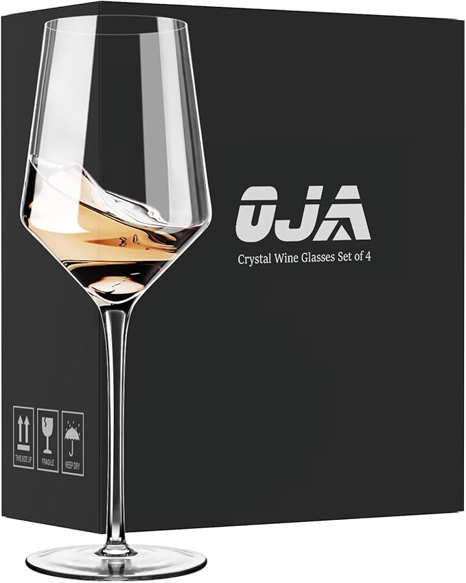 OJA White Wine Glasses Set of 4- Modern Crystal Hand Blown Wine Glass-15 oz,Thin Rim,Long Stem,Pe... | Amazon (US)