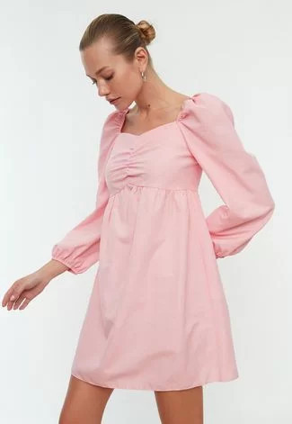 Vestido Trendyol Collection Curto Mangas Bufantes Rosa | Dafiti (BR)