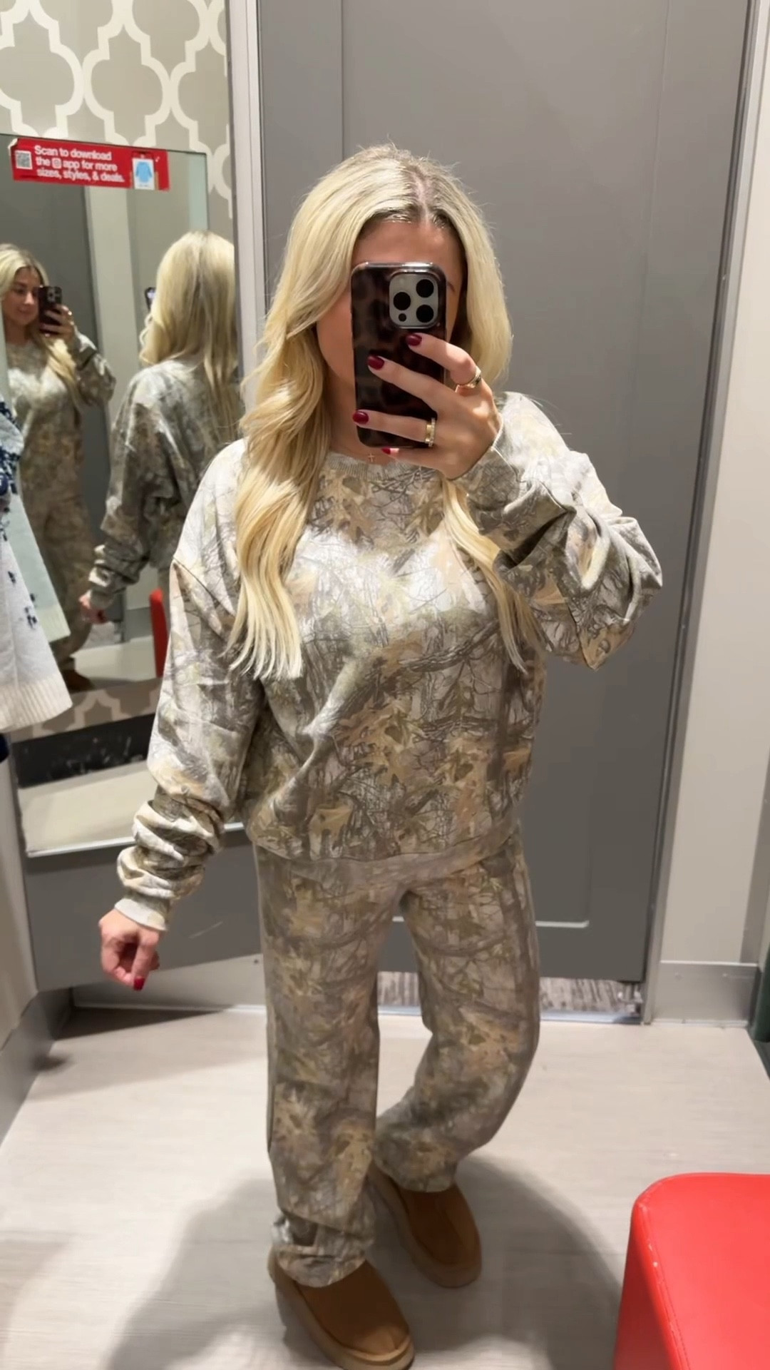 Target Camo matching set 
Size large sweater 
Med sweatpants 
Uggs tts
Target matching set 

#LTKFindsUnder100 #LTKSaleAlert #LTKootd