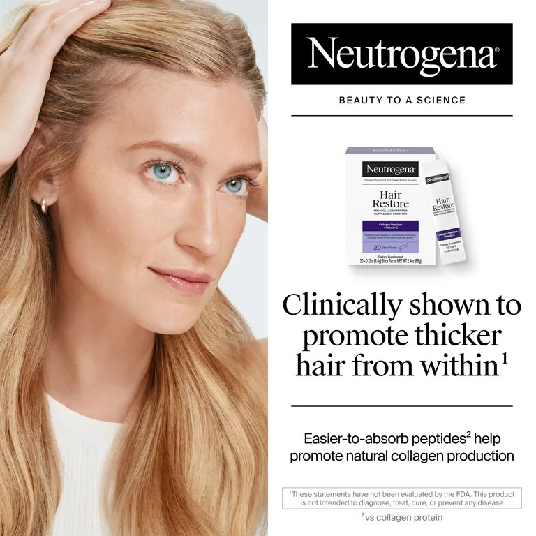 Neutrogena Hair Restore Suplemento de Péptidos de Colágeno, 20 Packs | Walmart (US)