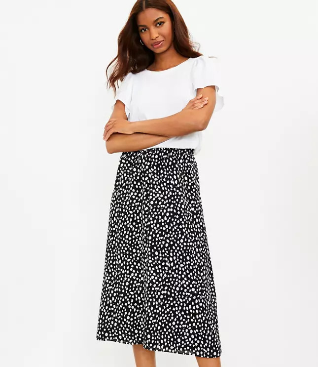 Dotted Smocked Midi Skirt | LOFT