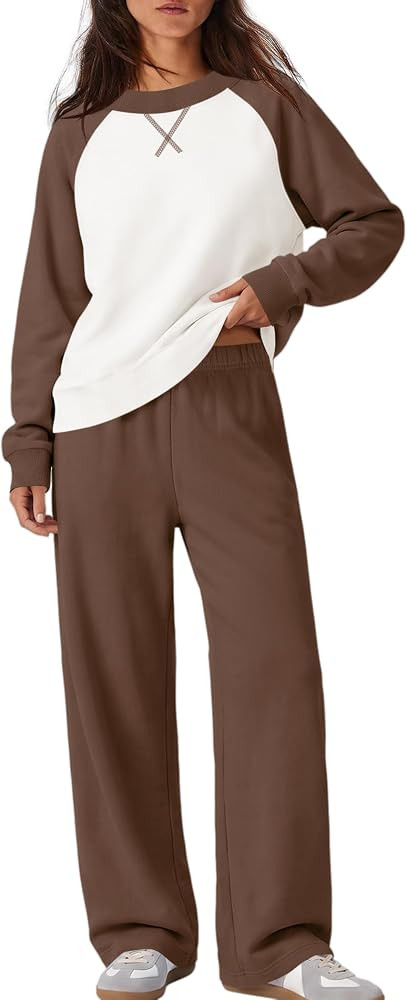 SENSERISE Women 2 Piece Lounge Set Cew Neck Sweatshirts Pants Set | Amazon (US)