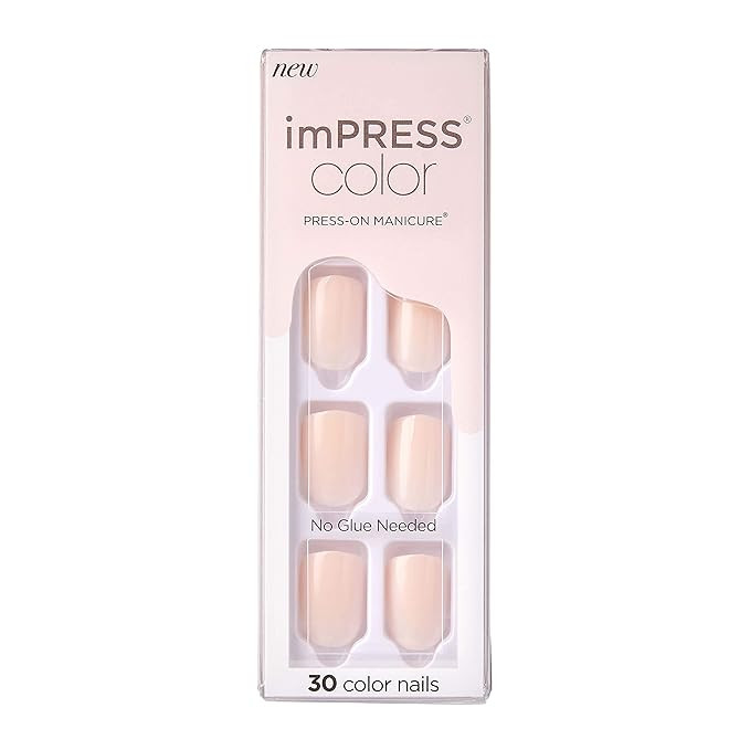 KISS imPRESS No Glue Mani Press On Nails, Color, Point Pink', Pink, Short Size, Squoval Shape, In... | Amazon (US)