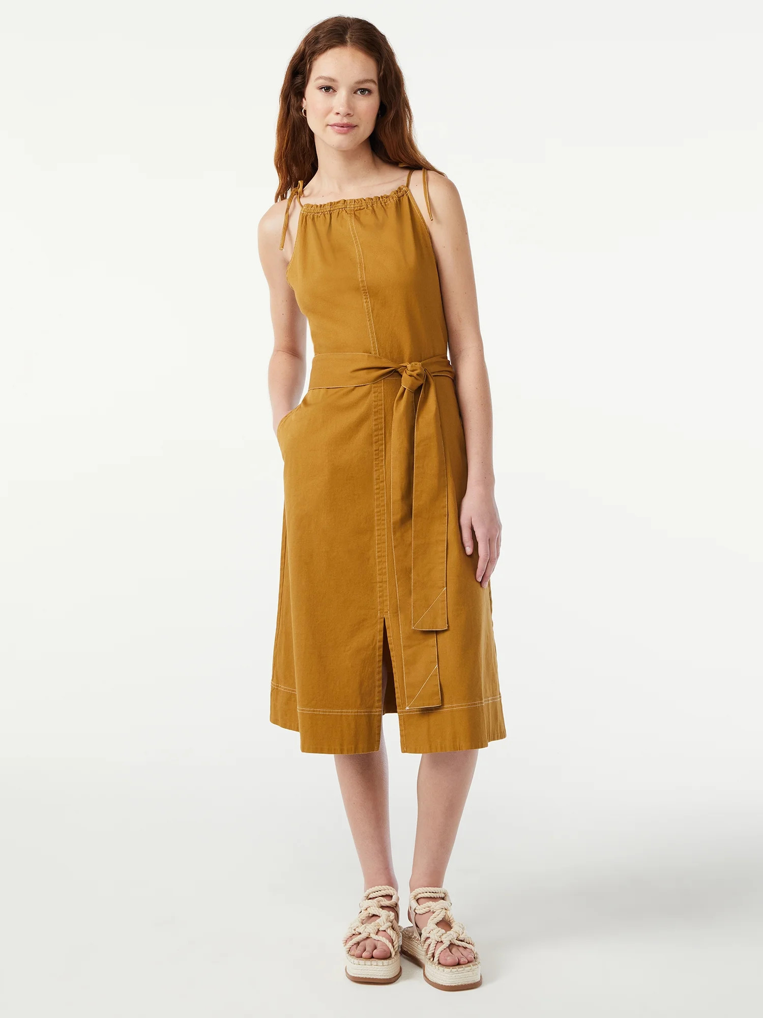 Free Assembly Women's Utility Halter Midi Dress with Tie Shoulders - Walmart.com | Walmart (US)