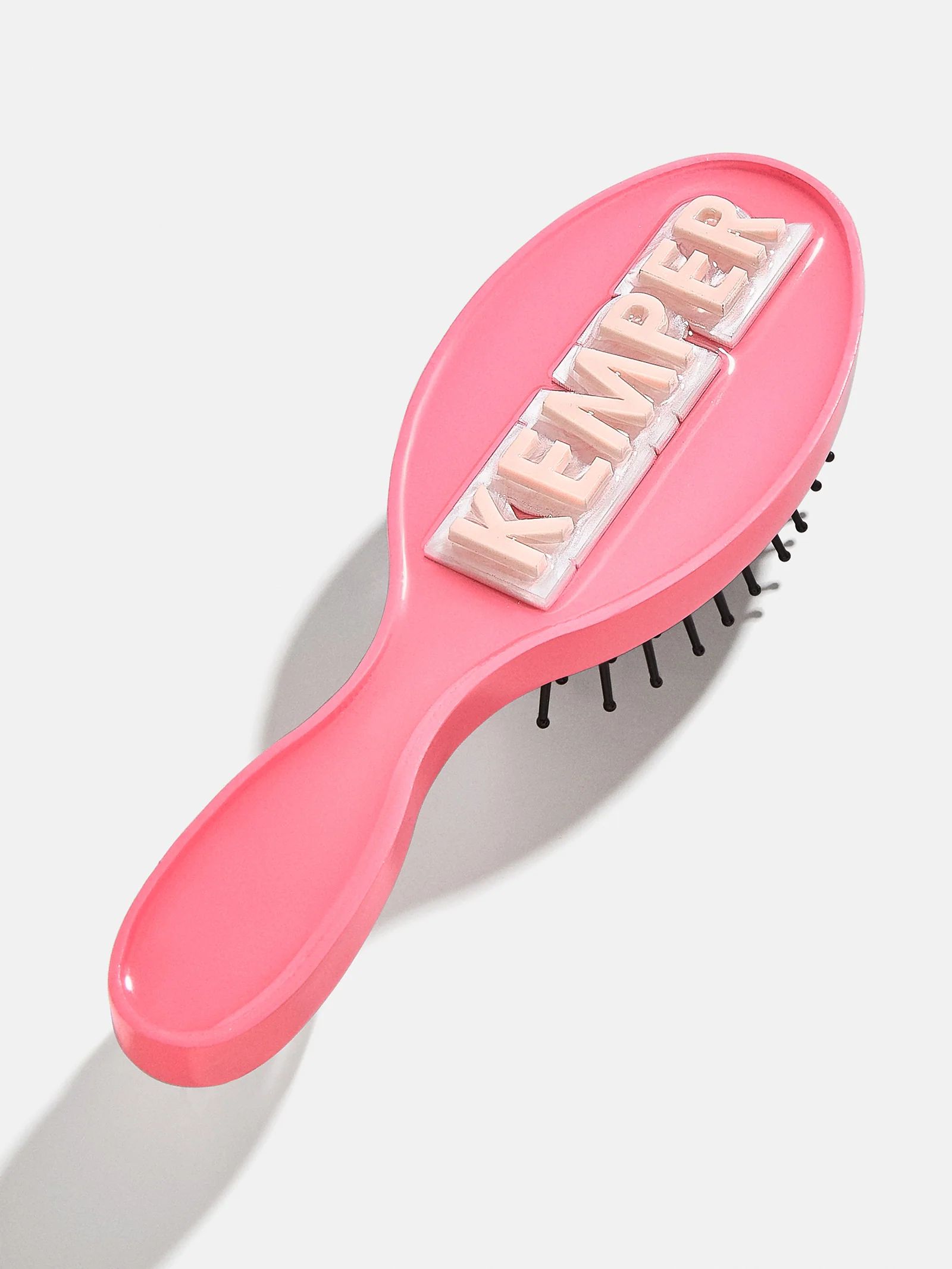 Block Font Mini Custom Hair Brush - Block Font Pink | BaubleBar (US)