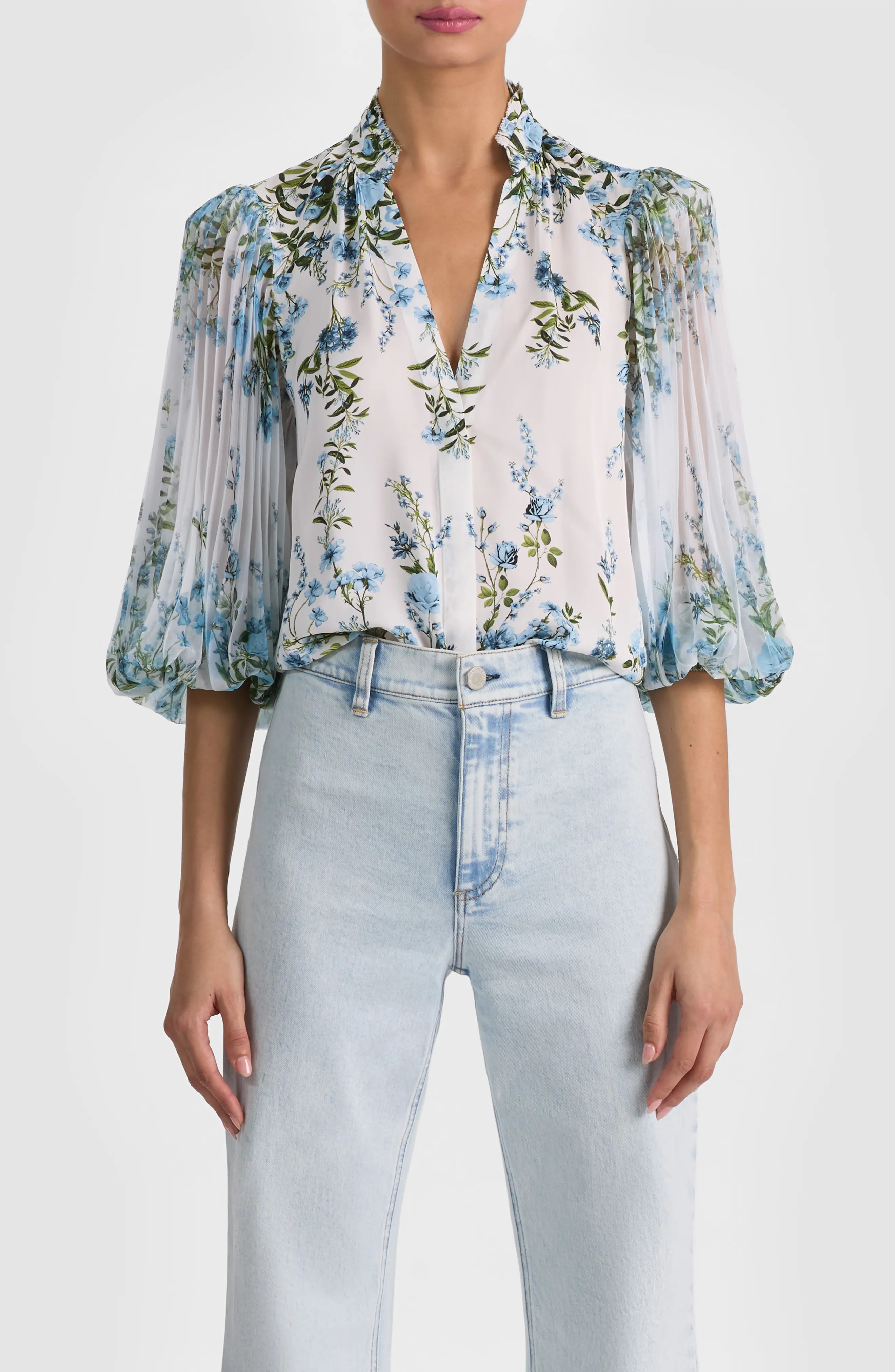 Ilan Floral Pleated Sleeve Button-Up Shirt (Women) | Nordstrom | Nordstrom