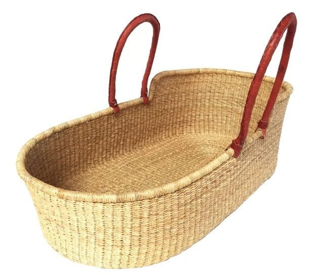 Large Organic Baby Moses Bassinet Handmade Toddler Bed with Brown Handles - Dye Free | Amazon (US)