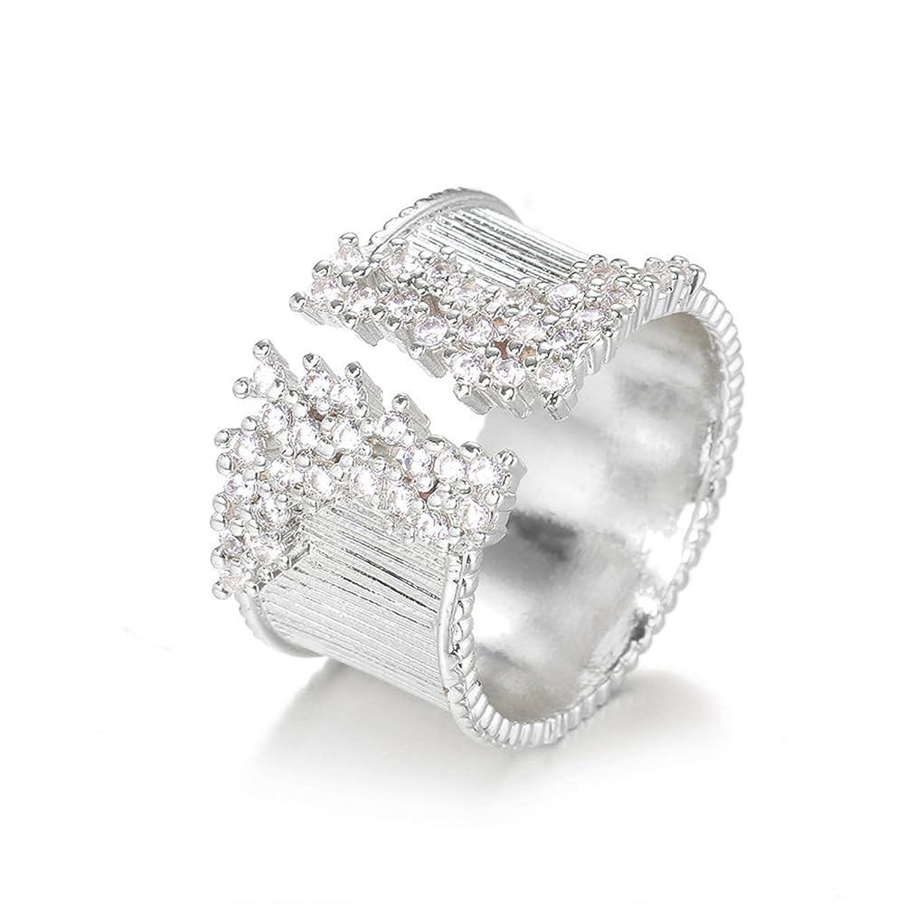 GIGB PBDK Gold Crystal Open Rings for Women,Bling Silver Stainless Steel Cocktail Rings,Adjustabl... | Amazon (US)