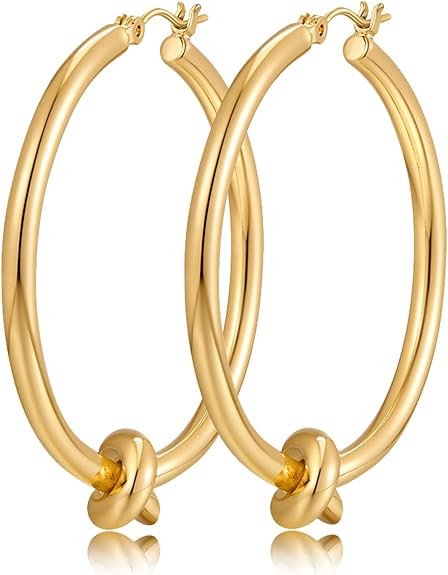 Large Gold Knot Hoop Earrings for Women 18K Gold Hoop Earrings Statement Lightweight Hoops Trendy... | Amazon (US)