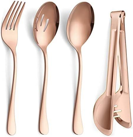 Large Copper Serving Utensils Set of 8, E-far Stainless Steel 9.8 Inch Serving Spoons Slotted Spoon, | Amazon (US)