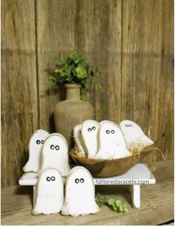 Wooden Ghost Bowl Fillers Tiered Tray Decor Rustic Halloween - Etsy | Etsy (US)