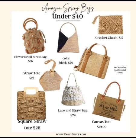 Amazon Spring Bags under $40

Cute straw bags that are perfect all spring and Summer! 

A few of these I gave and are great quality for the prices

#LTKitbag #LTKstyletip #LTKfindsunder50