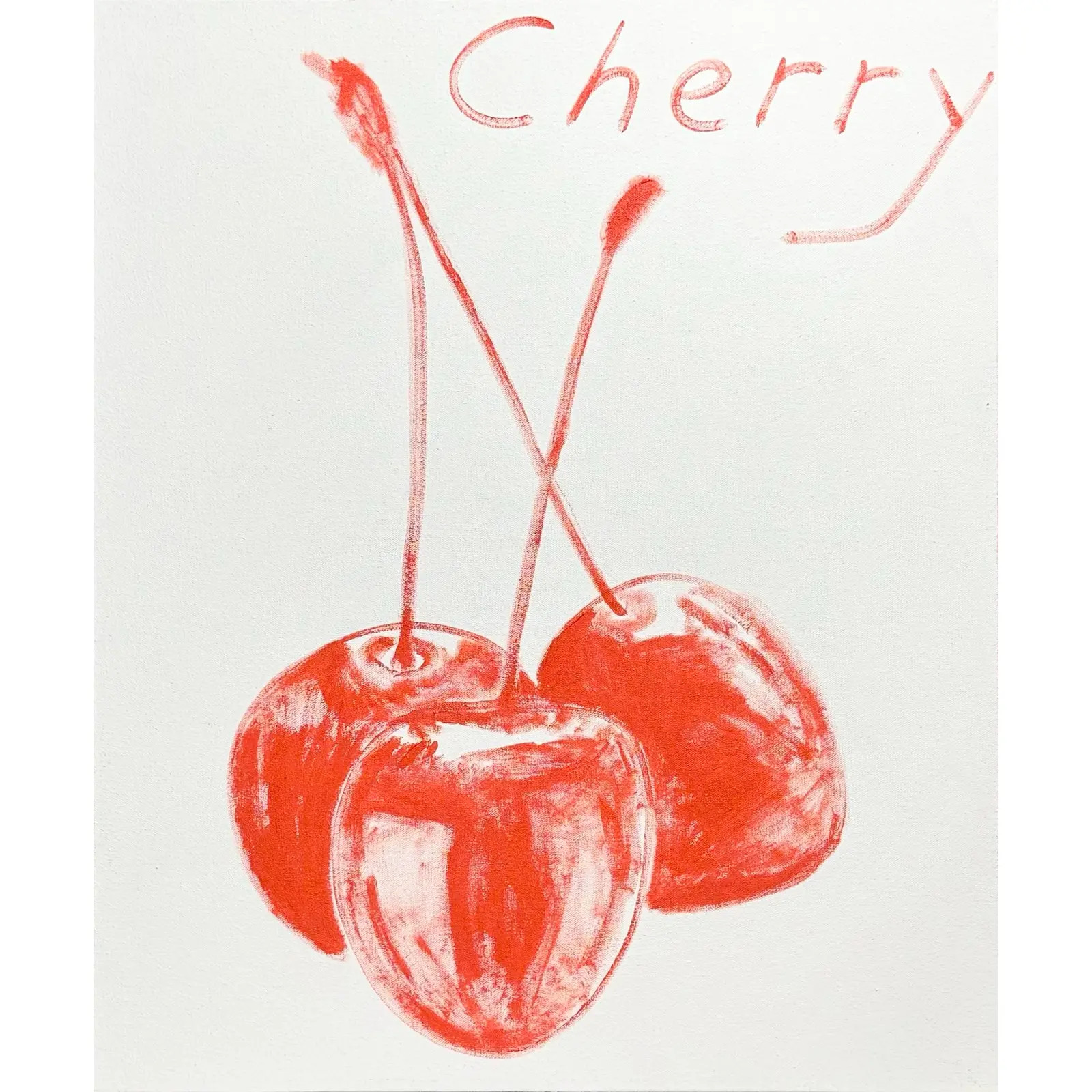 Cherry, Painting of Red Cherries on White Background With Red Text | Chairish