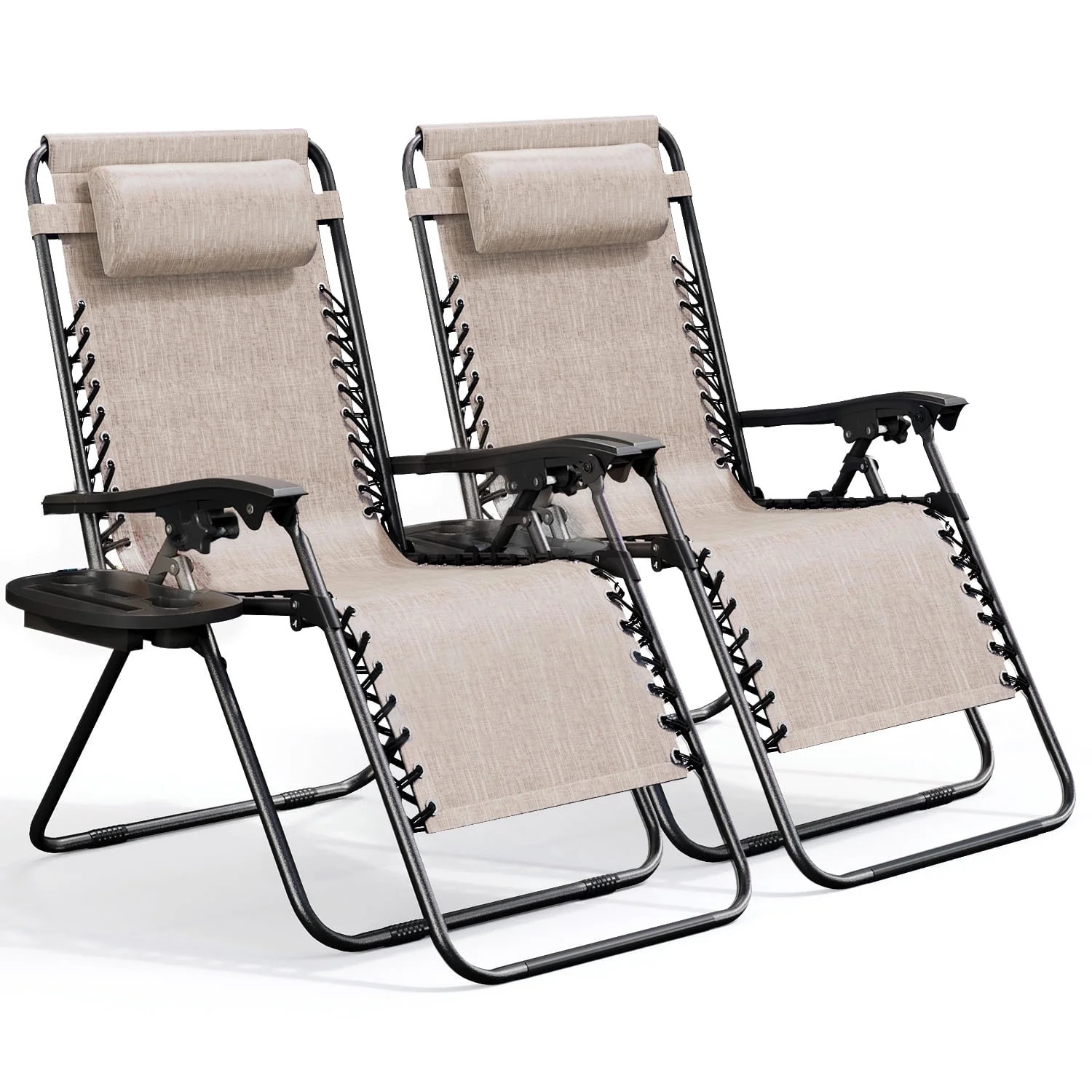 Hearth & Harbor Zero Gravity Chair Set of 2, Outdoor Lounge Chair Set of 2 with Cup Holder, Beige | Walmart (US)