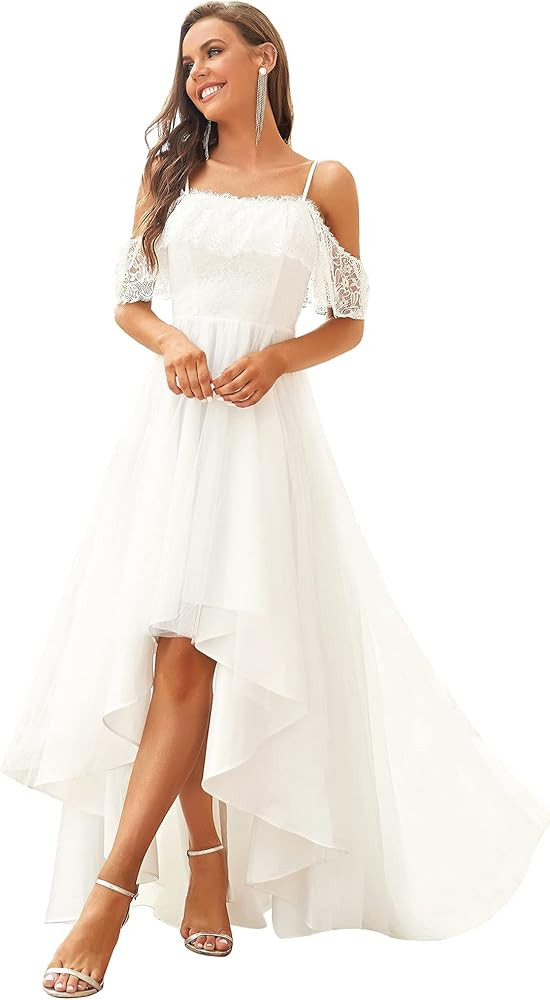 Ever-Pretty Wedding Dress Women's A Line Off Shoulder High Low Spaghetti Straps Lace Bridal Dress 90 | Amazon (US)