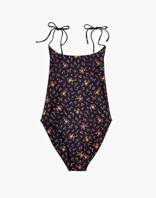 Madewell Second Wave Tie Spaghetti-Strap One-Piece Swimsuit in Fresh Sprigs | Madewell