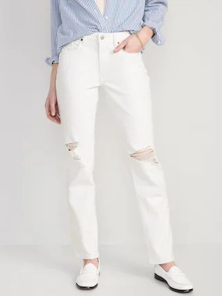 High-Waisted OG Straight White-Wash Ripped Jeans for Women | Old Navy (US)