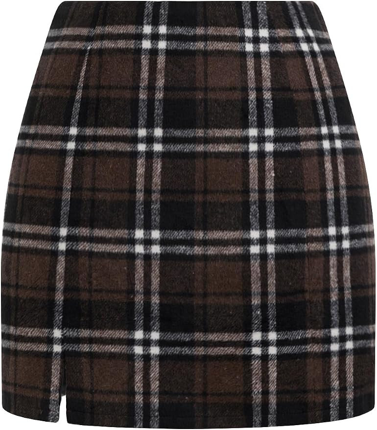 Plaid Mini Skirts for Women High Waisted Fall Bodycon Skirt | Amazon (US)
