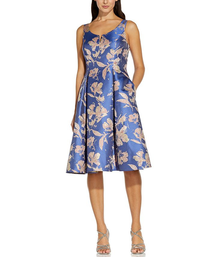 Metallic Floral-Print Jacquard Dress | Macys (US)