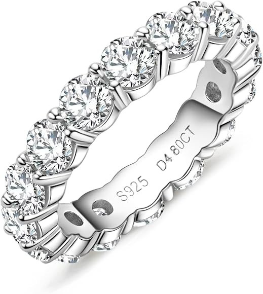 Yeesoth Moissanite Eternity Ring, 5cttw D Color VVS1 Lab Created Diamond 18K White Gold Plated Si... | Amazon (US)