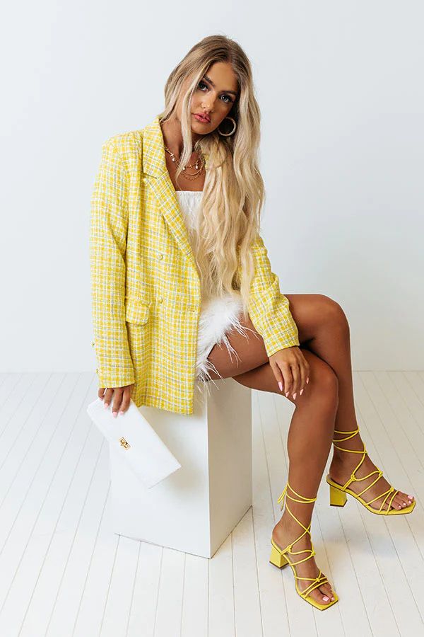 Out In NYC Tweed Blazer In Yellow | Impressions Online Boutique