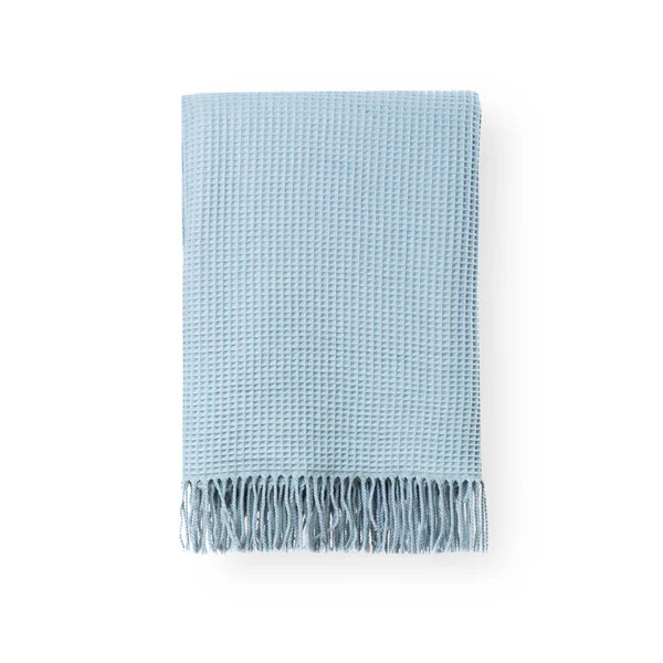 Coastal Throw Blanket, Waffle Weave with Fringe, Baby Blue, 54"x75" | Hofdeco
