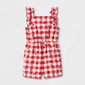 Toddler Girls' Gingham Star Romper - Cat & Jack™ Red | Target