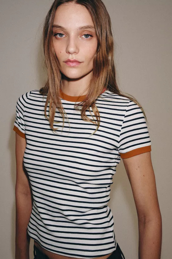 STRIPED SHORT SLEEVE T-SHIRT | Zara UK
