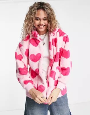 Heartbreak faux fur jacket in heart print | ASOS (Global)