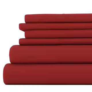6-Piece Burgundy Solid Microfiber Queen Sheet Set | The Home Depot