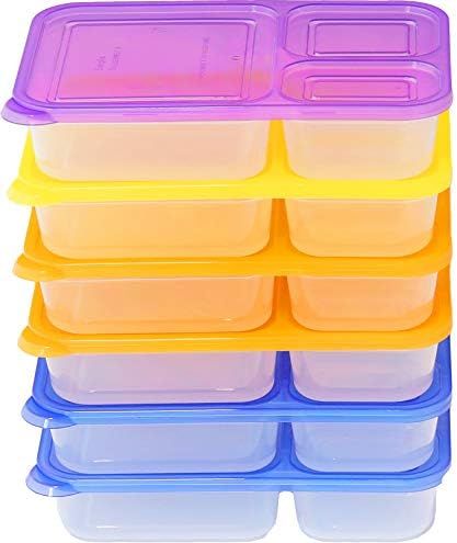 6 Pack - SimpleHouseware Color Reusable 3-Compartment Meal Prep Container Boxes (36 ounces) | Amazon (US)